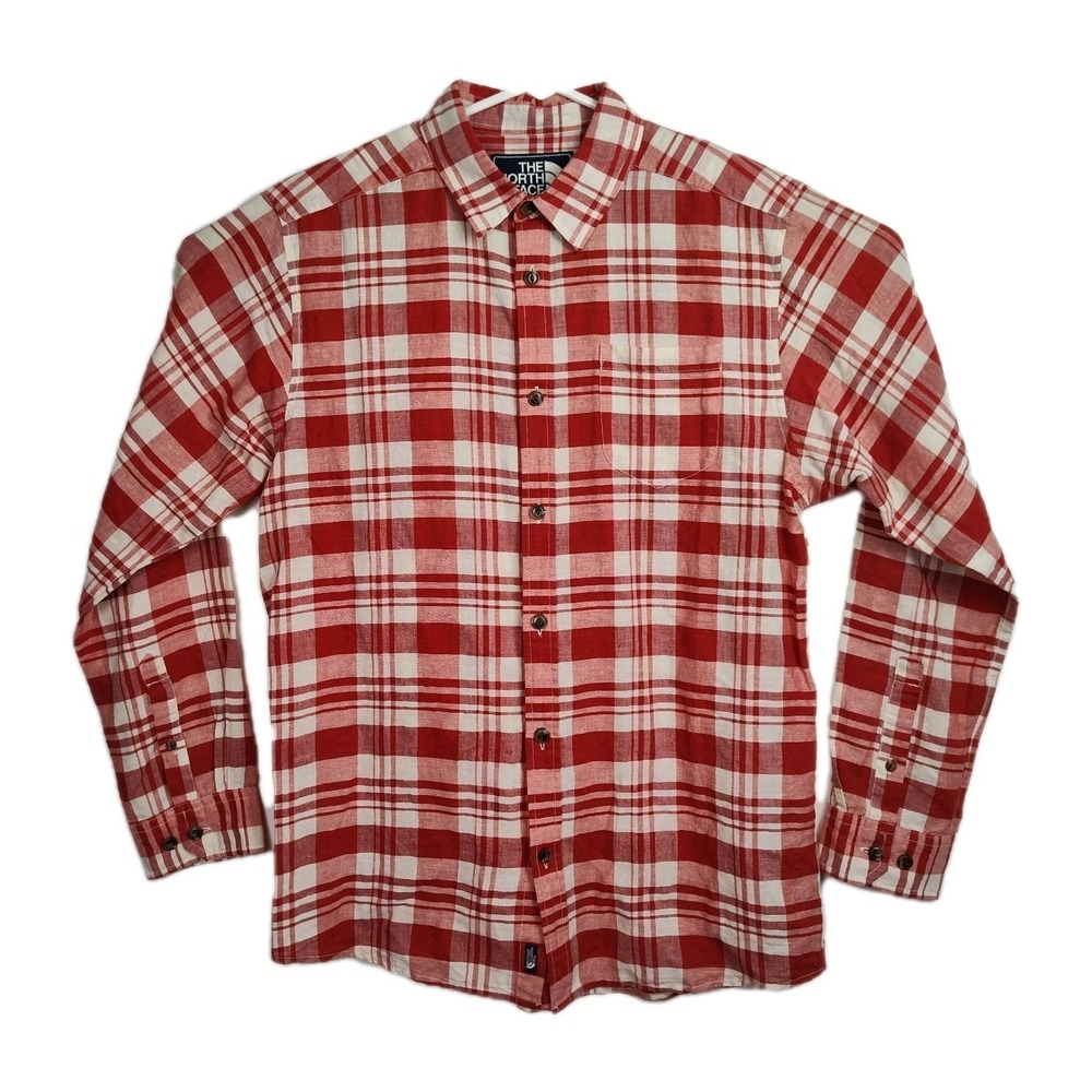 The North Face Button-Up Shirt Men's Size L Red/White Plaid Long Sleeves